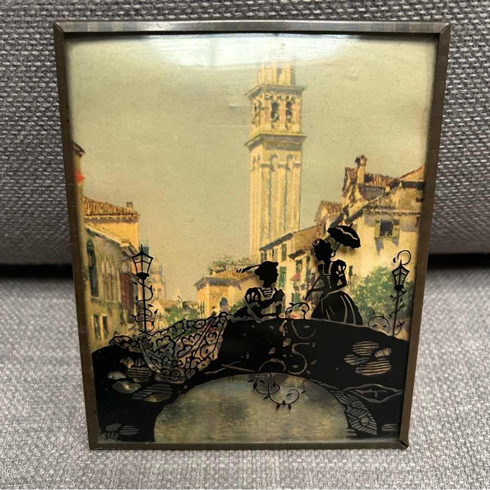 Vtg 1920-40’s Art Deco Silhouette Reverse-Painted Art on Bubble Glass #1225251